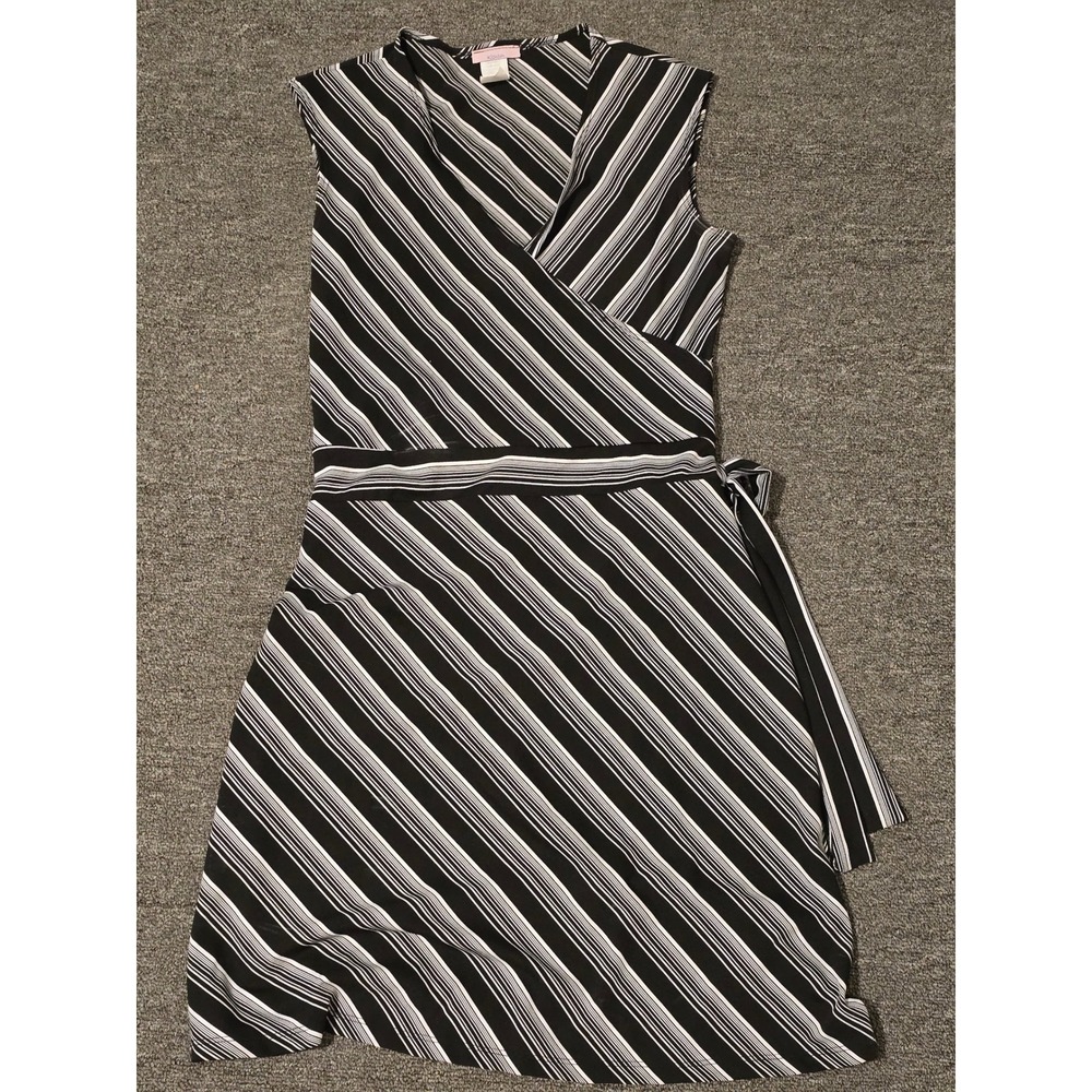 Kona‎ Striped Wrap Dress Sleeveless Casual Black White Dress Size L